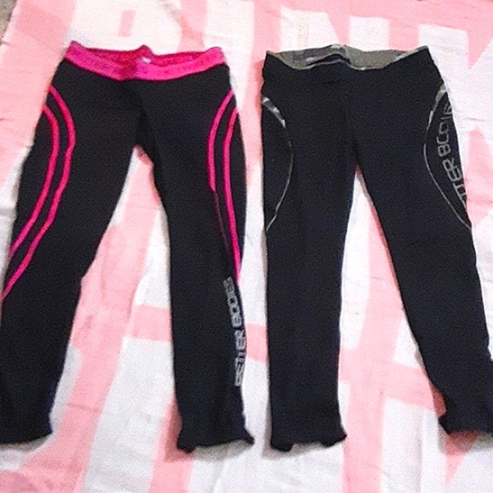 Better bodies black camo and pink striped logo leggings small lot gym